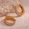 Hoop Earrings Minimalist Cute Small Huggies Half Cubic Zirconia Paved Pear Drop Shape Stainless Steel For Woman