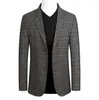 メンズスーツメンズ春秋のファッションスーツジャケットコートビジネスカジュアル中年のスリムフィット格子縞の男性アウターウェア