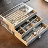 Boxes ThreeLayer Acrylic Organizers Jewellery Storage Box Dustproof Earring Ring Necklace Large Space Jewellery Case Holder Gifts