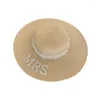 Wide Brim Hats Elegant Straw Weaving Bride Hat Sunglasses Wedding Anti-uv With Pearl Decors DXAA