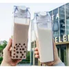 Bouteilles d'eau en forme de carton de lait transparent en plastique Bouteille d'eau de tasses de lait de sport potable portable avec couvercle