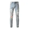 Tasarımcı Giyim Amires Jeans Kot Pantolon Amies 23ss High Street Delikli Eski Yıkama Suyundan Yapılmış Renkli Yamalar Elastik Slim Fit Ins Erkekler için Küçük Ayak Kotları Dist