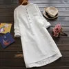 Casual Dresses Sweet Loose Design Dress Women White Pink Color Stand Collar Långärmad Kvinna Vestido Cotton Mori Girl K013