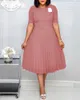 Basic Casual Dresses CM YAYA Summer Midi Pleated Dress Short Sleeve Office Lady Africa Sashe High Waist Elegant Vestidos 230522