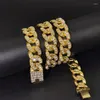 Catene 15mm Pietre quadrate Collana a catena a maglia cubana per uomo Donna Goccia di gioielli Hip Hop ghiacciata