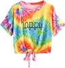 Designer Women's Short Sleeve Tie Dye Tie Hem Summer Crop T-Shirt Tops Blouse Women's Tops T-Shirt