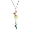 Collane Collana lunga di lusso in giada vintage per donna, regalo di alta gioielleria con fiori di conchiglia di agata verde