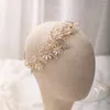 Hårklipp Handgjorda bröllopshårband Rhinestone Crystal Pearl Floral Flower Brud Tiara Headband Headpiece Accessories Women SMYELLT