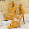 Sandalen zomer dames sandalen ontwerper fetisj hoge hakken Romeinse sandalen gele stiletto hakken peep teen sandalen nachtclub dame schoenen j230518 j230519 j230522