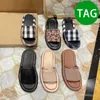 2023 fashion slippers BBR exaggerated check cotton platform slides brown black rose gold luxurys sandals womens slipper summer flats beach flip flop slide sandal