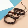 Charm Bracelets 3 Pcs/Sets Fashion Jewelry Handmade Weave Genuine Leather Bracelet Men Vintage Cuff 8 Words Pulsera Hombre