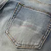 Ropa de diseñador Amires Jeans Pantalones de mezclilla Marca Amies Nuevo Flor de anacardo azul Jeans con agujeros grandes Reparación para hombre Altura Calle Elástico Slp Leggings Desgastado Rasgado Flaco