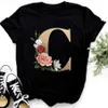 Custom Women T Shirt Brand Summer Name Fashion Letter Combination T-shirt Flower Font A B C D E F G Short Sleeve Tops Black Clothing