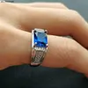 Bandringar Blue Crystal Sapphire Topaz Gemstones Zircon Diamonds Rings for Men 18K White Gold Filled Smyckes Bague Trendy Bands Accessories J230522