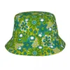 Berets Benutzerdefinierte Grüne Gänseblümchen Hippie Blumenmuster Eimer Hüte Frauen Männer Mode Sommer Outdoor Sonne Fischer Kappe