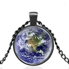 Pendentif Colliers Mode Terre Motif Verre Cabochon Hommes Femmes Unique Cool Collier Bijoux Accessoires Cadeaux