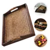 Assiettes En Bois Palette Rétro Rectangulaire Plateau Thé Simple Pratique Garniture Rotin Tissé Fruits