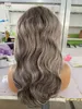 Body wave platinum grey human hair wigs salt and pepper Honey Blonde Brown highlights wigs with Black silver grey none lace glueless machine made daily wearing 16inch