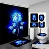 Shower Curtains Shiny Blue Golden Rose Waterproof Curtain Set Toilet Er Mat Nonslip Bath Rugs Bathroom Valentines Day Christmas Deco Dhgem