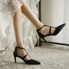 Sandaler 2023 Roman öppen tå mjukt läder höga klackar kvinnors höst stilett pekade franska skor för kvinnor