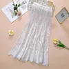 Skirts Sexy Lace Womens Spring Summer A-Line High Waist Mesh Mid-Length All-Match Bottoming Long White Black Skirt Women C8027