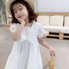 Dziewczyna sukienki Summer 2023 Puszysty rękawski sukienka dla dziewcząt Moda Flower Pure White Princess Dress's Children's Ubrania
