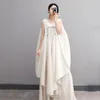 Casual Dresses Woman Pleated Maxi Dress Oversized Solid Pullover Drawstring High Elastic Style Summer Fashion