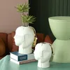 Vasi Creativo Testa in ceramica Vaso Bianco Faccia sfaccettata Deco Figura dorata Scultura Artigianato Tavolo Disposizione dei fiori Casa