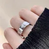 Wedding Rings Korean Fashion Simple Hollowed Out Lava Zircon Ring Personality Men And Women's Openging Adjustable Metal Jewelry