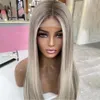 40 pouces Brun Highlight Perruque de Cheveux Humains 360 Dentelle Frontale Perruque Remy HD Blond Cendré Droite Synthétique Avant de Lacet Perruques Pour Les Femmes Cosplay