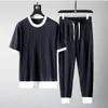 Męskie dresy śladowe Ice Silk Suit Men 2023 Summer T Shirt Pants Dwie kawałki ustawiają cienki swobodny sport męski dres mody plus size 230522