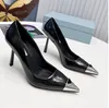 Fashion Dress Shoes bright leather sandal high heels low heel Black Brushed leather slingback pumps black white patent leathers Casual women shoes