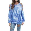 Kvinnors t-skjortor ihåliga ut tie-dye tryck ropa de mujer 2023 o-hals pullover gröda toppar kvinnliga high street kvinnor blusar och modeskjorta