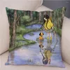 Kissen Nettes Mädchen Märchen Welt Kissenbezug Dekor Schöne Cartoon Kind Für Sofa Hause 45x45 cm Kurze Plüsch hund Abdeckung