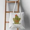 Storage Bags Cute Cactus Canvas Harajuku Kawaii Aesthetic Large Capacity Tote Shoulder Painting Handbags