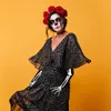 4Pair Halloween Skeleton Long Glove Cosplay Ghost Face Bones Skeleton Show Glove Emo Performance Costume