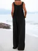 Women's Jumpsuits Rompers Summer Spaghetti Shoulder Strap Loose Top Bohemian Vintage Pattern Printed Wide Leg Game Set Women's Casual Pocket Beach Jumpsuit P230522