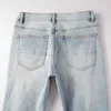 Odzież markowa Amires Jeans Spodnie dżinsowe Amies Ripped Jeans 6808 Marka odzieżowa Diamond Inkrustowane Męskie Denim Light Blue White Diamond Elastic Slim Fit Damskie spodnie Dis