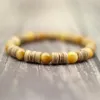 Strand 8mm Natural Wood Bracelet Blue Turquoise Tiger Eye Stone Braclet Men Women Handmade Stretch Beaded Braslet Vintage Jewelry Gift