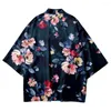 Ropa étnica tradicional japonesa Kimono Cardigan pantalones cortos de playa verano estampado de flores ropa de calle mujeres hombres Yukata Harajuku Haori camisa