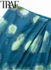 Skirts TRAF Summer Fashion Women Printed Skirt Folds A Line High Waisted Zipper Side Wrap Asymmetric Vintage Female Mini Y2K 230522