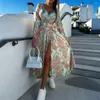 Casual Dresses Sexy Ethnic Bohemia Print Long Dress Ankle Length Women Summer High Split Beach Wear