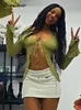 Women s t -shirt Forefair V Neck Bandage Green T Shirt Sexig Casual Summer Autumn Y2K Flare Long Sleeve Tops Vintage 90s Fashion 230522