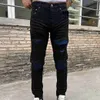 Abbigliamento firmato Amires Jeans Pantaloni denim Amies New High Street Fashion Brand Uomo Nero Perforato Blu Patch plissettato Ca1066 Distressed R