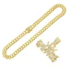 Halsband för herrkedja kubanska länk Guldkedjor isade ut smycken full diamantkrona bokstav hänge halsband