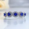 Band Rings Vintage 100 925 Sterling Silver High Carbon Diamond Sapphire Rings for Women Gemstone Wedding Band Cocktail Party Fine Jewelry J230522