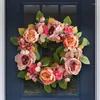 Decorative Flowers Peony Wreath Pink Spring Summer Artificial Front Door For Indoor Outdoor Wall Window Decorations 16in