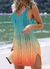 Regenbogen-neues, ausgehöhltes Print-Strand-ärmelloses Wrap-Hip-Cover-Shirt mit Farbverlauf-Strick-Badebekleidung