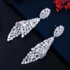 Knot CWWZircons Geometric Shiny White Cubic Zirconia Long Drop Luxury Designer Earrings for Wedding Brides Jewelry Accessories CZ767