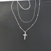 Pendant Necklaces Simple Silver Color Cross Pendants Women Multi Layer Chain Choker Female Metal Jewelry Collares Feminino
